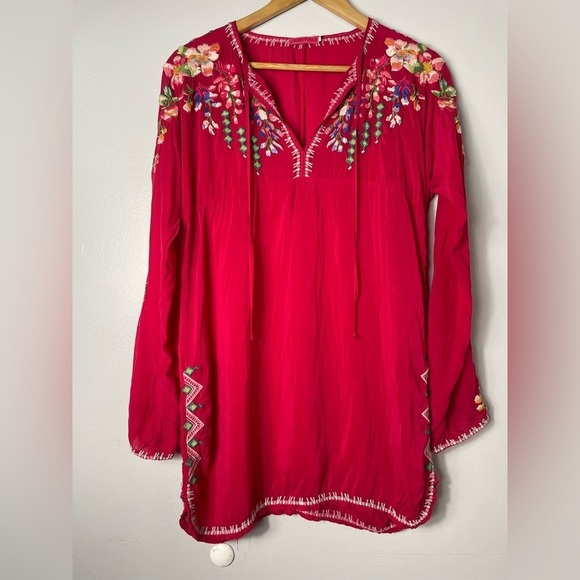 Johnny Was Vanessa Red Embroidered Semi Sheer Tunic Blouse - Picture 5 of 11